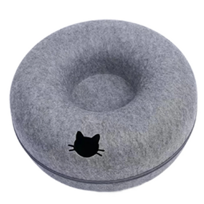Felt Donut Cat Bed with Breather Hole – 2-in-1 Tunnel & Hideaway