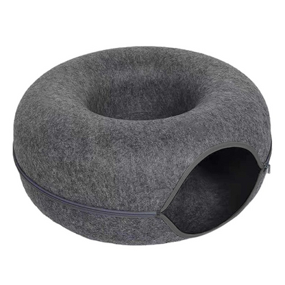 Felt Donut Cat Bed with Breather Hole – 2-in-1 Tunnel & Hideaway