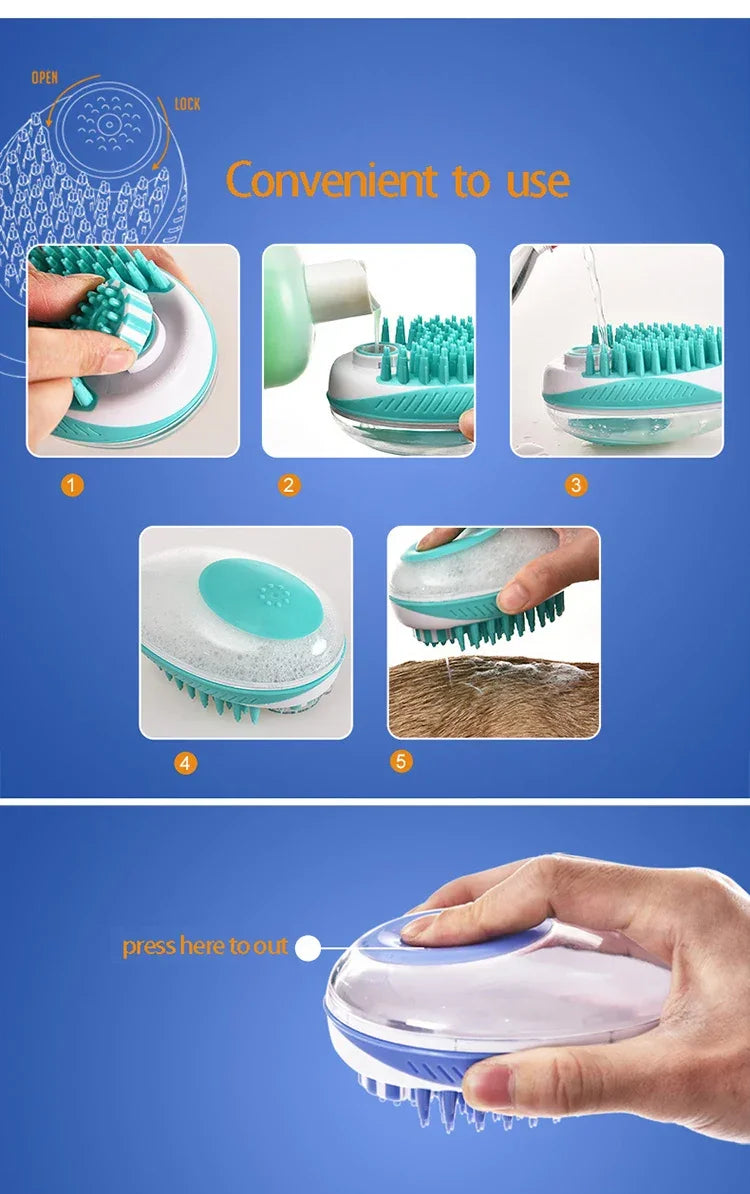 2-in-1 Pet Bath Brush – Soft Silicone Dog Cat Grooming & Massage Comb