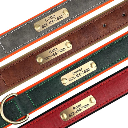 Personalized PU Leather Dog Collar with Custom Engraved ID Tag