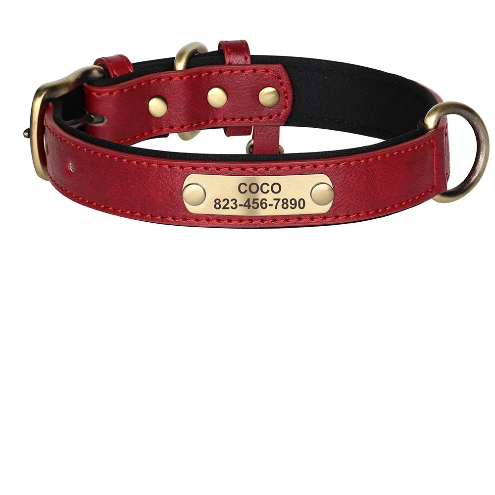 Personalized PU Leather Dog Collar with Custom Engraved ID Tag