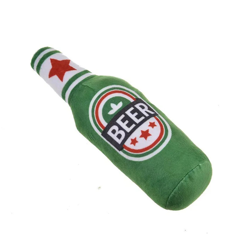 Plush Beer Bottle Dog Toy – Squeaky, Bite-Resistant, Teeth Cleaning