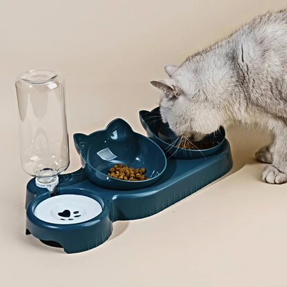 3-in-1 Cat Food & Water Bowl Set with Gravity Water Feeder