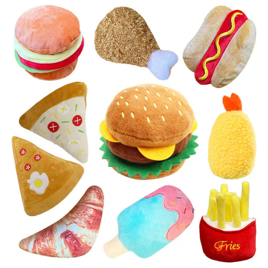 Plush Dog Toys – Squeaky Ice Cream, Fries & Hamburger Set