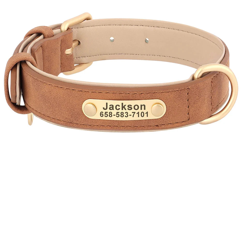 Personalized PU Leather Dog Collar with Custom Engraved ID Tag