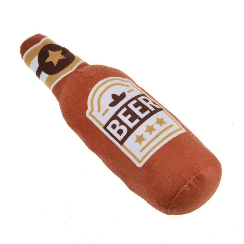 Plush Beer Bottle Dog Toy – Squeaky, Bite-Resistant, Teeth Cleaning