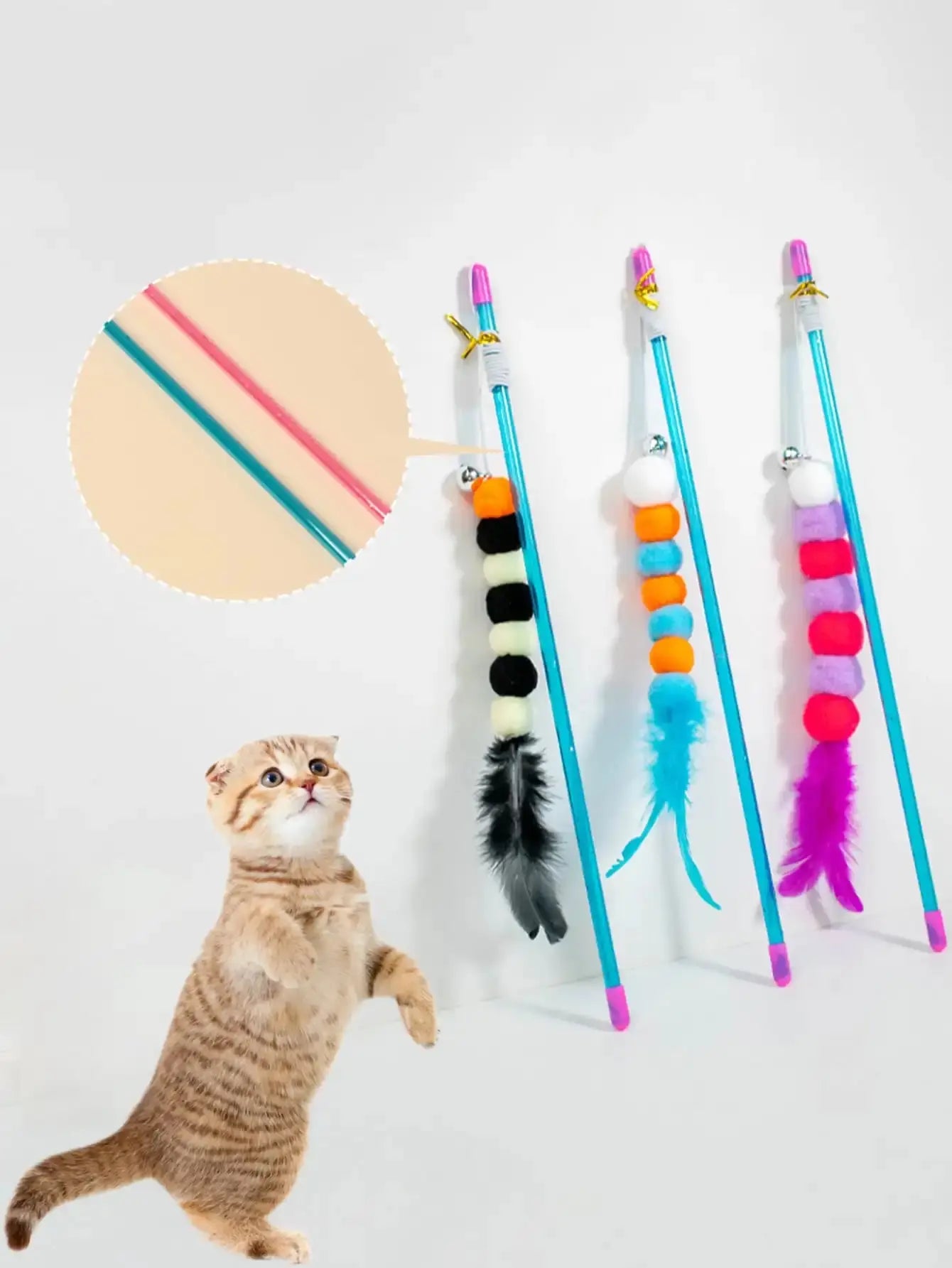 Elastic String Cat Teaser Wand with Faux Fur Bug