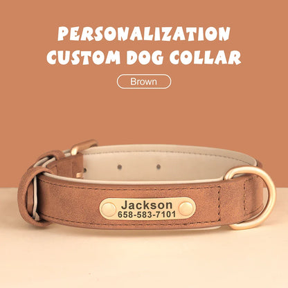 Personalized PU Leather Dog Collar with Custom Engraved ID Tag