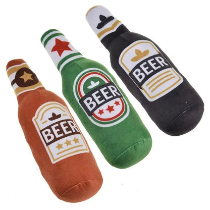 Plush Beer Bottle Dog Toy – Squeaky, Bite-Resistant, Teeth Cleaning