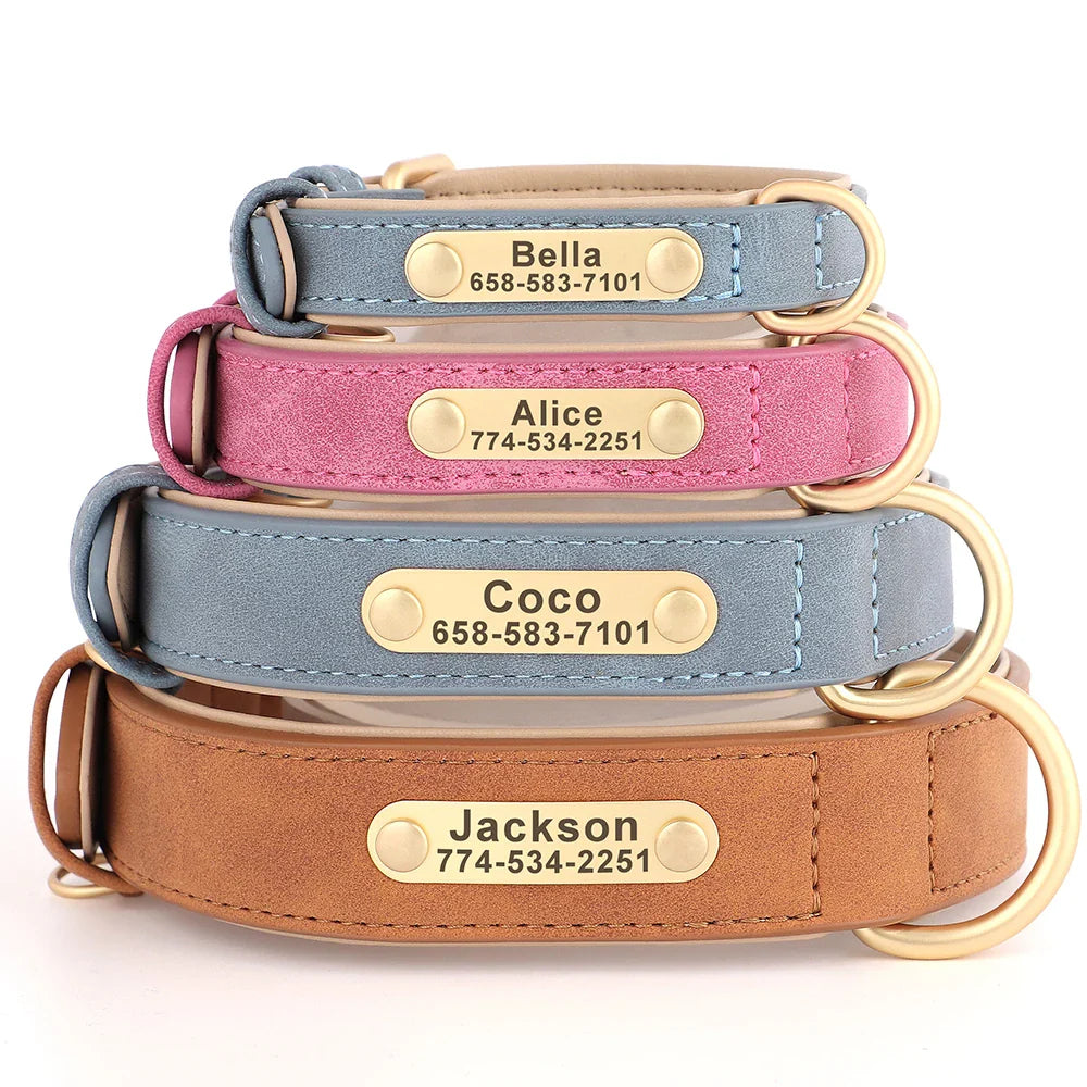 Personalized PU Leather Dog Collar with Custom Engraved ID Tag