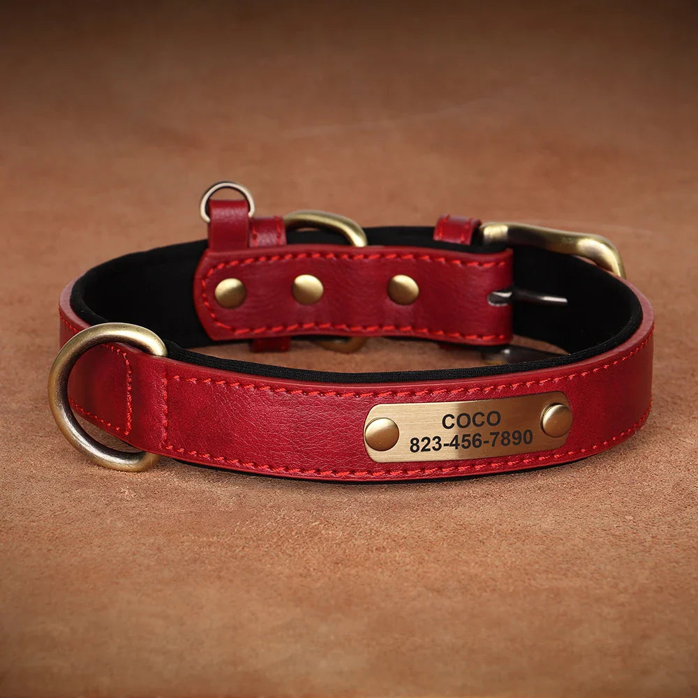 Personalized PU Leather Dog Collar with Custom Engraved ID Tag