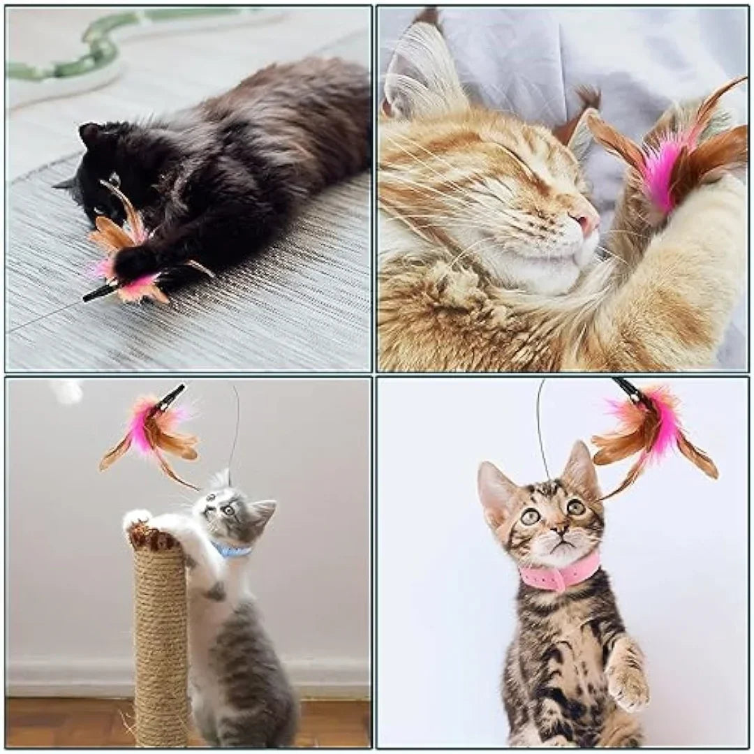 Adjustable Cat Collar Feather Teaser Toy with Bell