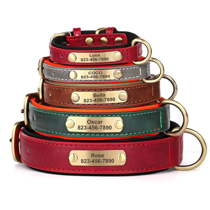 Personalized PU Leather Dog Collar with Custom Engraved ID Tag