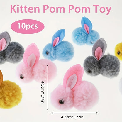 10pcs Plush Bunny Cat Toy Balls – Soft, Colorful & Interactive