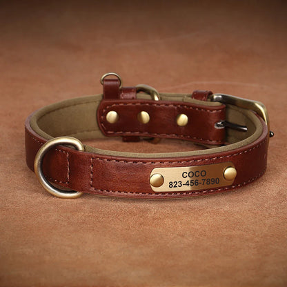 Personalized PU Leather Dog Collar with Custom Engraved ID Tag