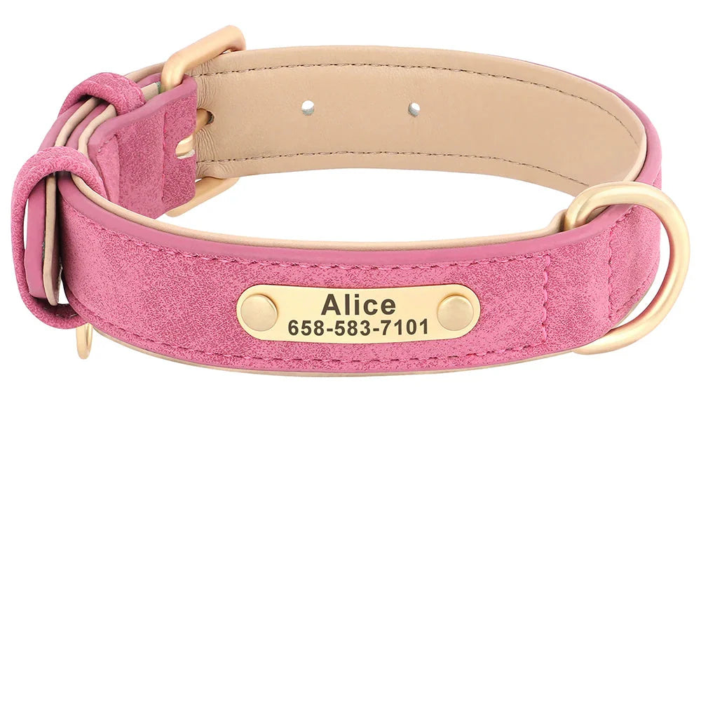 Personalized PU Leather Dog Collar with Custom Engraved ID Tag