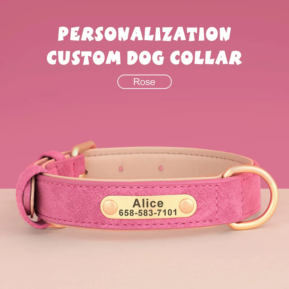 Personalized PU Leather Dog Collar with Custom Engraved ID Tag