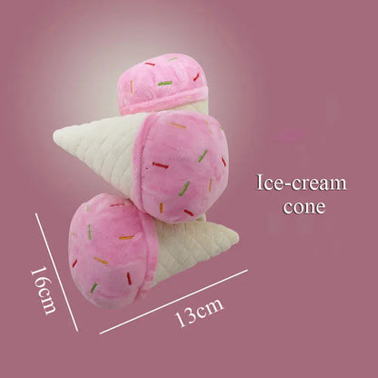 Plush Dog Toys – Squeaky Ice Cream, Fries & Hamburger Set