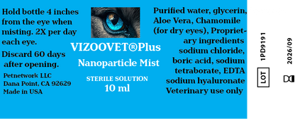 Vizoovet®Plus - Bruma Lubricante para Ojos con Hialurón. 